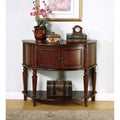 Brown Wooden Console Table With Curved Front & Inlay Shelf-Console Tables-brown-Wood-JadeMoghul Inc.