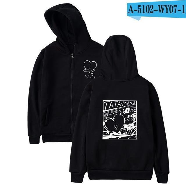 BTS Kpop Love Yourself Zipper Hoodies Sweatshirt Women/Men BTS V jimin Hooded Women/men Streetwear 2018 new arrive-Black-4XL-JadeMoghul Inc.