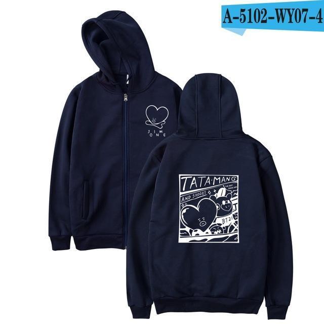 BTS Kpop Love Yourself Zipper Hoodies Sweatshirt Women/Men BTS V jimin Hooded Women/men Streetwear 2018 new arrive-Navy Blue-4XL-JadeMoghul Inc.