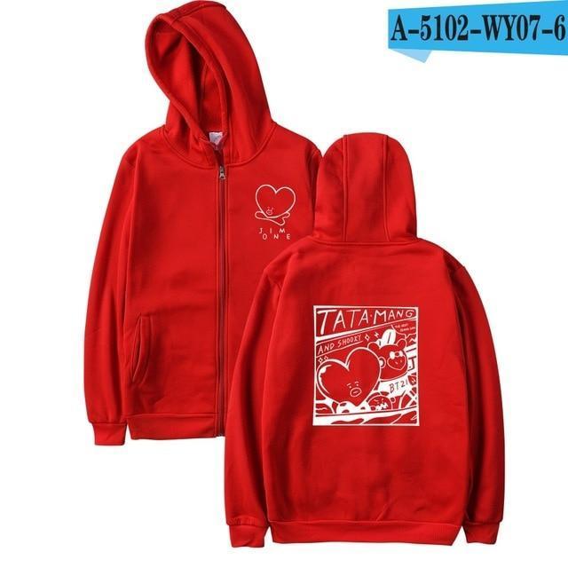 BTS Kpop Love Yourself Zipper Hoodies Sweatshirt Women/Men BTS V jimin Hooded Women/men Streetwear 2018 new arrive-Red-4XL-JadeMoghul Inc.