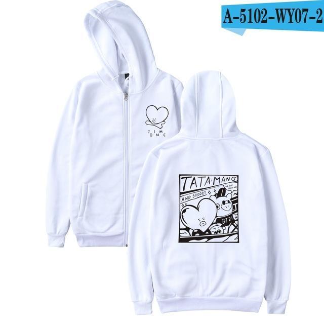 BTS Kpop Love Yourself Zipper Hoodies Sweatshirt Women/Men BTS V jimin Hooded Women/men Streetwear 2018 new arrive-White-4XL-JadeMoghul Inc.