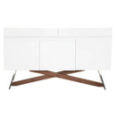 Buffet With Wooden Base Glossy White and Walnut Brown-Buffets and Sideboards-White & Brown-Stainless Steel Walnut Veneer over MDF-JadeMoghul Inc.