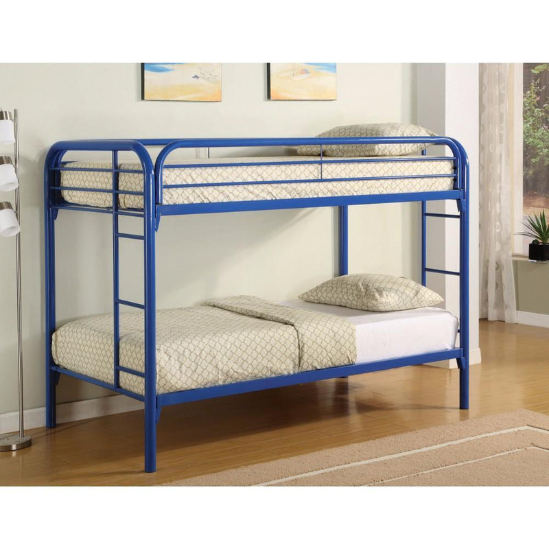 Bunk Beds Simply Design Twin Over Twin Bunk Bed with Built-In Ladders, Blue Benzara