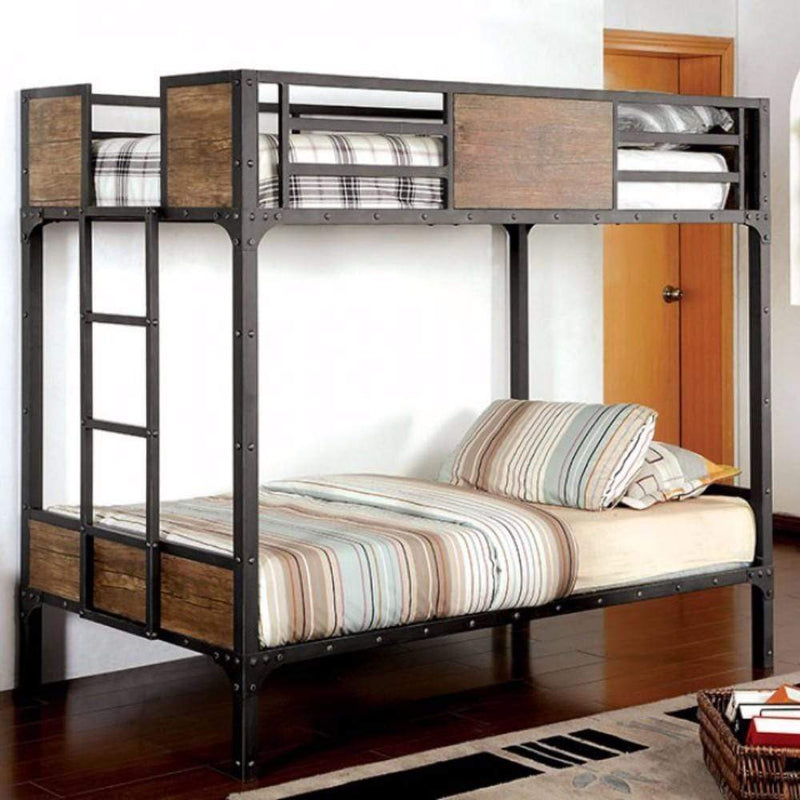 Twin Size Metal Bunk Bed With Attached Ladder, Black