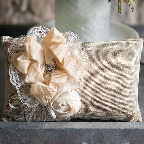 Burlap Chic Ring Pillow Mocha Mousse (Pack of 1)-Wedding Ceremony Accessories-JadeMoghul Inc.