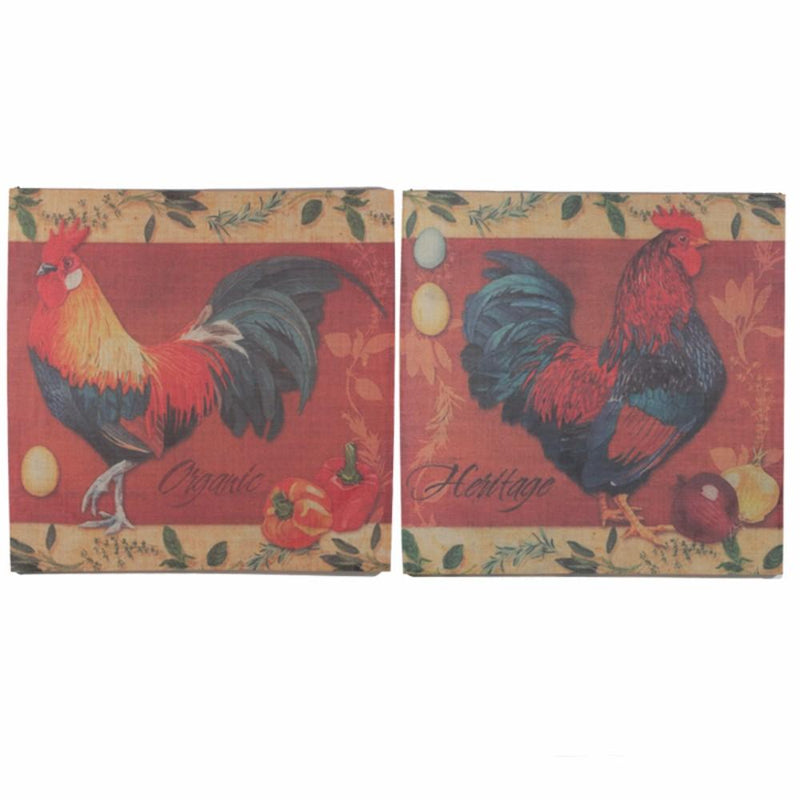 Burlap Wall decor Rooster Design, Multicolor, Set Of 2-Wall Accents-Multicolor-Burlap-JadeMoghul Inc.