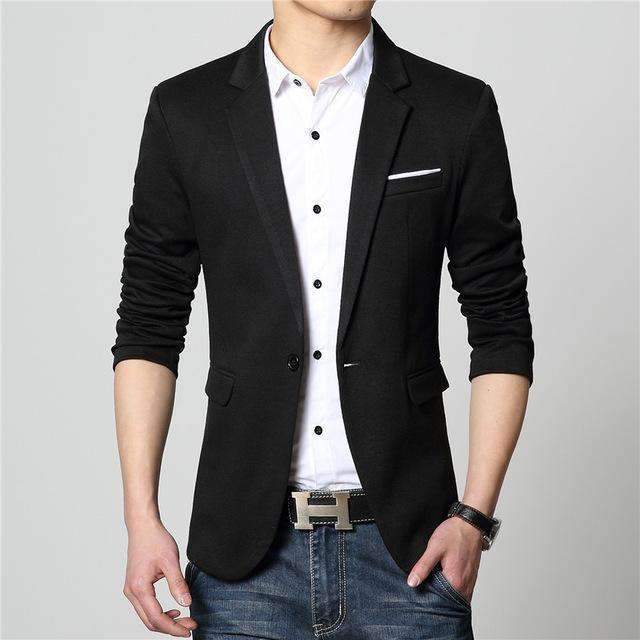 Business Casual Men Blazer / Professional Formal Wedding Dress-Black-M-JadeMoghul Inc.