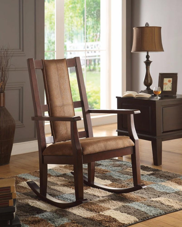 Butsea Wooden Rocking Chair, Brown-Rocking Chairs-Brown-Fabric Foam Rbw-JadeMoghul Inc.