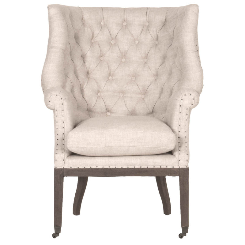 Button Tufted Club Chair, Bisque Cream-Armchairs and Accent Chairs-Cream-Wood and Fabric-JadeMoghul Inc.