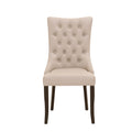 Button Tufted Dining Chair With Flared Back Feet, Cream And Brown, Set Of Two-Dining Chairs-Cream And Brown-Wood and Top Grain Leather-JadeMoghul Inc.