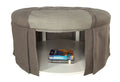 Button Tufted Fabric Upholstered Ottoman With Open Bottom Shelf, Gray-Ottoman-Gray-Fabric and Wood-JadeMoghul Inc.