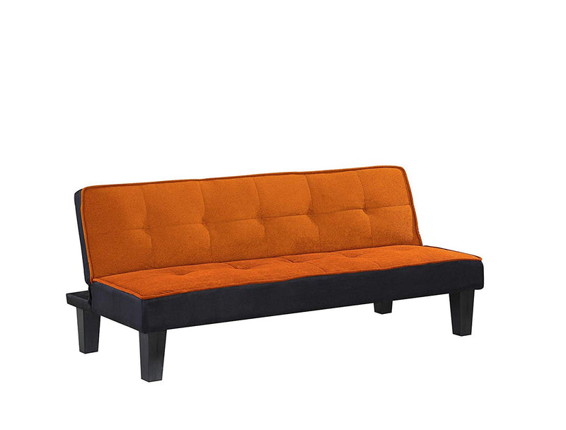 Button Tufted Fabric Upholstered Wooden Adjustable Sofa, Orange and Black-Living Room Furniture-Orange-Fabric and Wood-JadeMoghul Inc.