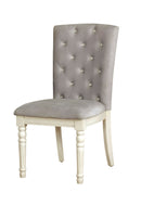 Button Tufted Fabric Upholstered Wooden Side Chair, Pack of Two, White and Gray-Living Room Furniture-Gray and White-Fabric Wood-JadeMoghul Inc.