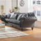 Button Tufted Fabric Upholstered Wooden Sofa with Four Pillows, Dark Gray-Living Room Furniture-Gray-Fabric and Wood-JadeMoghul Inc.