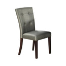 Button Tufted Faux Leather Wooden Dining Chair, Set Of 2,Silver-Dining Chairs-Silver-faux leather Solid Rubber Wood frameS spring-JadeMoghul Inc.