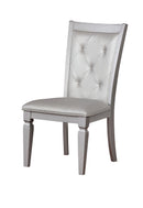 Button Tufted Leather Upholstered Side Chair, Silver, Pack Of Two-Dining Chairs-Silver-Leather and Wood-JadeMoghul Inc.