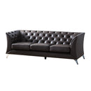 Button Tufted Leatherette Upholstered Metal Sofa with Flared Armrest, Brown and Silver-Sofas Sectionals & Loveseats-Brown and Silver-Metal and Faux Leather-JadeMoghul Inc.