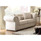 Button Tufted Loveseat With Rolled Arms, Beige-Living Room Furniture-Beige-Wood Fabric-JadeMoghul Inc.