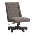 Button Tufted Polyester Upholstered Metal Swivel Chair with Adjustable Seat, Gray and Black-Office Chairs-Gray and Black-Wood-JadeMoghul Inc.