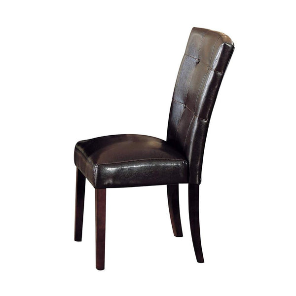 Button Tufted Polyurethane Upholstered Wooden Side Chair, Set of Two, Brown-Accent Chairs-Brown-Wood & Polyurethane-JadeMoghul Inc.