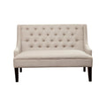 Button Tufted Rubberwood Bench with Polyester Upholstery, Light Gray-Benches-Gray-Solid RubberwoodPolyester Fabric-JadeMoghul Inc.