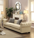 Button Tufted Sofa with 4 Pillows, Cream-Sofas-Cream-Upholstery-JadeMoghul Inc.