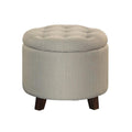 Button Tufted Wooden Round Storage Ottoman Upholstered In Fabric, Beige & Brown-Ottoman-Beige-Wood & Fabric-JadeMoghul Inc.