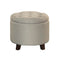 Button Tufted Wooden Round Storage Ottoman Upholstered In Fabric, Beige & Brown-Ottoman-Beige-Wood & Fabric-JadeMoghul Inc.