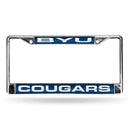 Toyota License Plate Frame BYU Blue Laser Chrome Frame