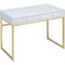Cabinet and Storage Chests Rectangular Two Drawer Wooden Desk With Metal Sled Legs, White And Gold Benzara