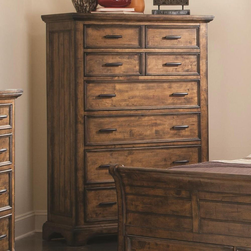 Cabinet and Storage Chests Rustically Charmed Wooden Chest with 8 Spacious Drawers, Brown Benzara