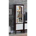 Cabinet and Storage Chests Single Glass Door Wooden Curio Cabinet With Mirrored Back Panel, Brown And White Benzara