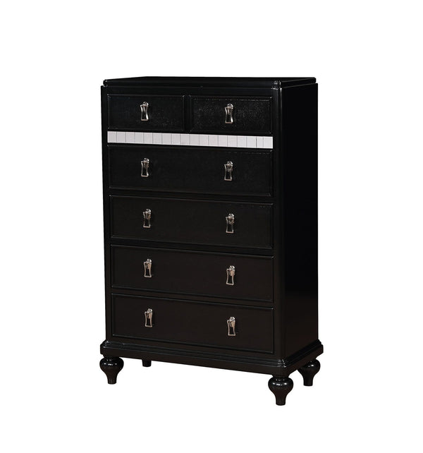 Cabinet and Storage chests Six Drawers Contemporary Solid Wood Chest With Mirror Accent, Black Benzara