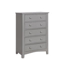 Cabinet and Storage chests Solid Wood Five Drawer Chest with Round Knob Pull, Gray Benzara