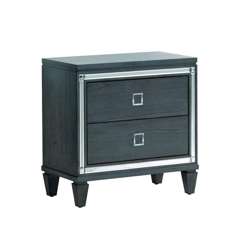 Cabinet and Storage chests Solid Wood Night Stand with Two Drawers and Mirror Accent Strip and Pulls, Gray Benzara