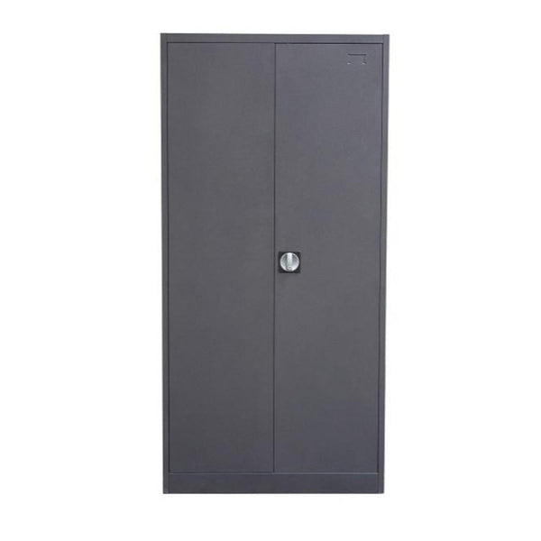Cabinet and Storage Chests Spacious Two Door Metal Closet with Safe  and Key Lock Entry, Dark Gray Benzara