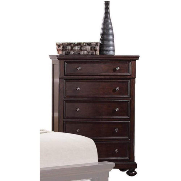 Traditional Style Wood and Metal Chest with 5 Drawers, Brown