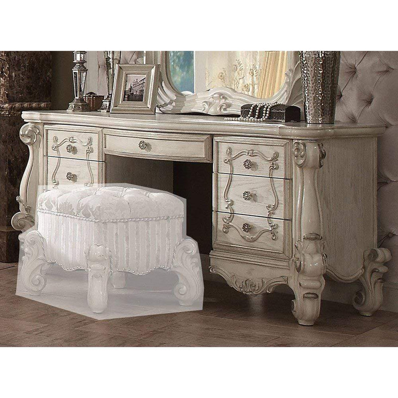 Cabinet and Storage Chests Traditional Style Wooden Vanity Desk with Seven Drawers, Bone White Benzara