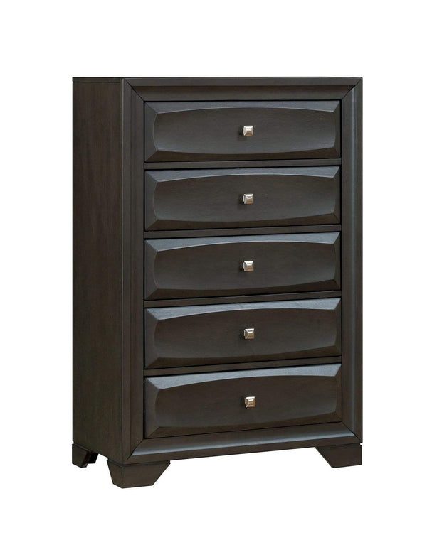 Transitional Solid Wood Chest With Silver-Tone Knob Drawers, Antique Gray