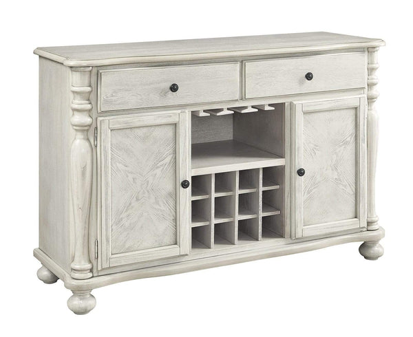 Transitional Style Wooden Server with Two Door Cabinets and Two Drawers, White