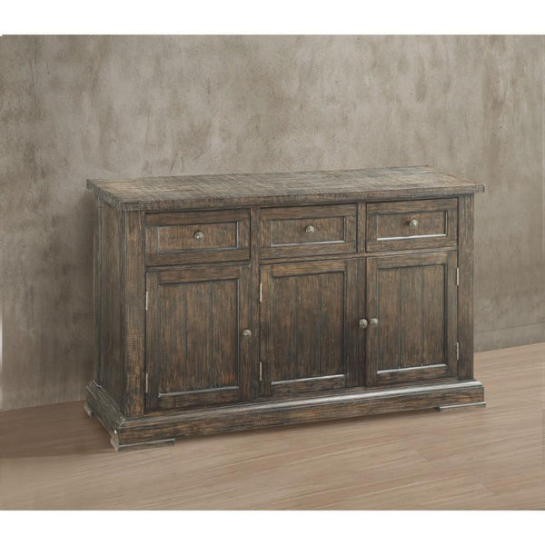 Transitional Wood and Metal Server with Drawers, Brown