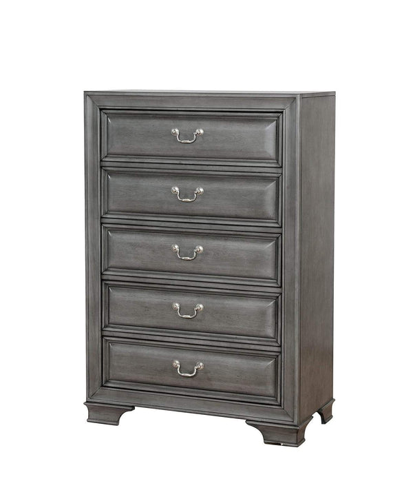 Transitional Wood Chest With 5 Drawers, Gray