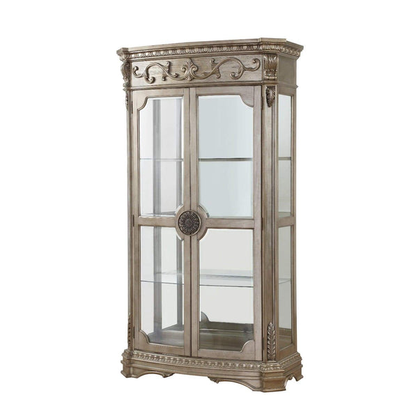 Wood and Glass Curio Cabinet with Touch Lighting, Champagne Gold and Clear