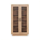 Wooden Cabinet with Two Wire Mesh Doors and Five Open Compartments, Brown