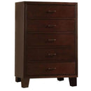 Wooden Five Drawer Chest With Metal Handle, Cappuccino