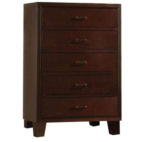 Wooden Five Drawer Chest With Metal Handle, Cappuccino