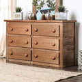 Wooden Rustic Style 6 Drawers Dresser In Mahogany Finish, Brown