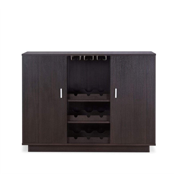 Wooden Server with Two Side Door Storage Cabinets and Stemware Rack, Espresso Brown