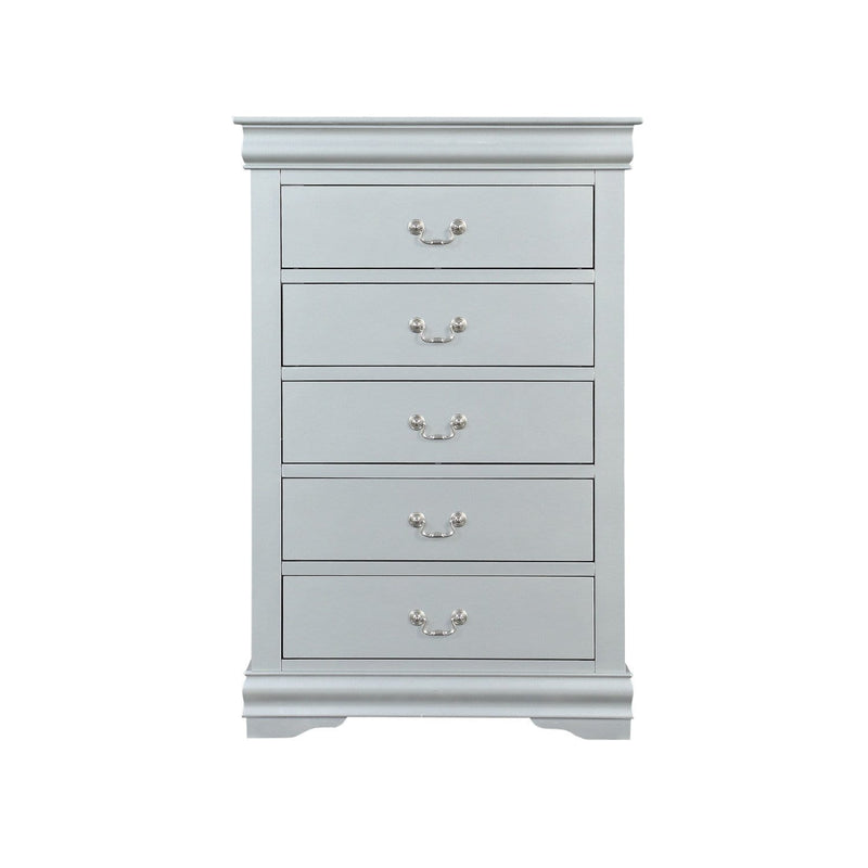 Cabinet & Storage Chests Spacious Five Drawer Wooden Chest with Bracket Base, Gray Benzara