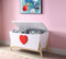 Tapered Wooden Youth Chest with Angled Legs Support and Heart Sign, White and Red